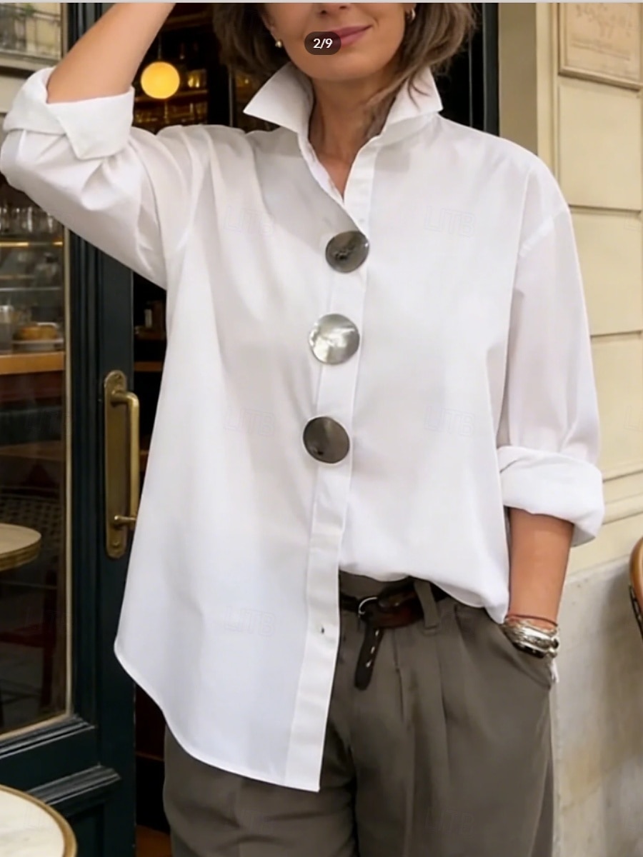 Women's Blouse Buttons Solid Color Elegant Stylish Casual Long Sleeve Lapel Regular Tops Daily Blue Black White Pink Wine Spring Fall 2026 - $22.99 –P2