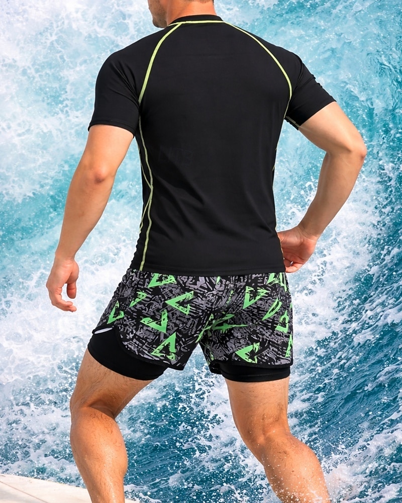 Муж. Стандарт Рашгард из 2 частей Рубашка для серфинга Купальник-шорты Графика Кулиска С компрессионным вкладышем УФ-защита от солнца Быстровысыхающий Дышащий Без рукавов С короткими рукавами 2026 - $22.99 –P2