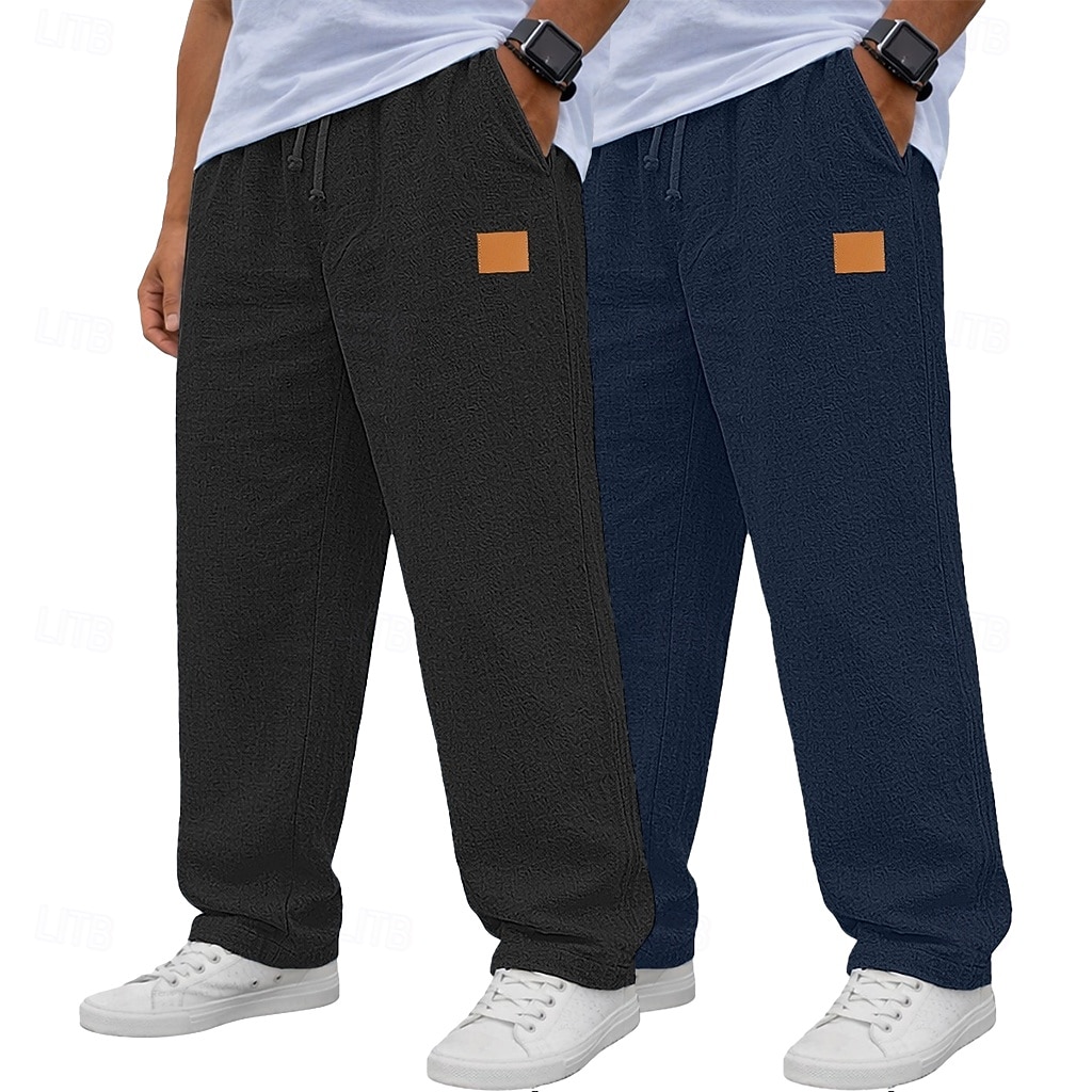Hombre Pantalones de lino Pantalones Pantalones de verano Pantalones anchos Correa Cintura elástica Pierna recta Plano Ligero Transpirable Longitud total Diario Exterior Festivos Vacaciones Moda 2026 - $31.99 –P10