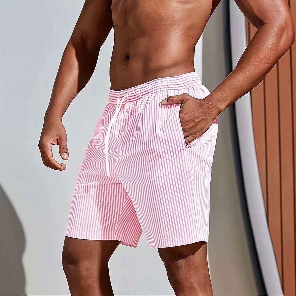 Herr Geometrisk Randig Badshorts Boardshorts Medium Midja Business Casual Utomhus Semester Vardag Sidfickor Mesh foder Elastisk dragsko i midjan Designer Kläder 2026 - $20.99 –P4