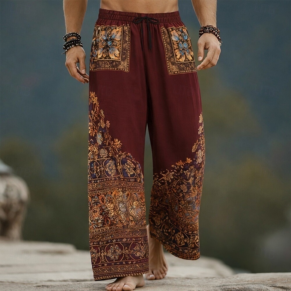 Ανδρικά Φλοράλ Etnic Λουλούδια Παντελόνια Φαρδύ παντελόνι Casual παντελόνι Μεσαία Μέση Μποέμ Vintage ρετρό Σπίτι ΕΞΩΤΕΡΙΚΟΥ ΧΩΡΟΥ Διακοπές Ελαστική μέση με κορδόνι Παντελόνι σε σχήμα λινού με τσέπες 2026 - $27.99 –P1