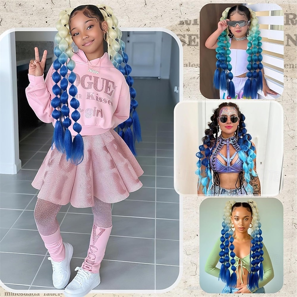2 pezzi di extension per coda di cavallo sintetiche colorate a forma di bolla, extension per capelli intrecciati leggeri da 24 pollici, accessori per festival rave per ragazze, giornata dei capelli del 2026 a $34.99 –P2