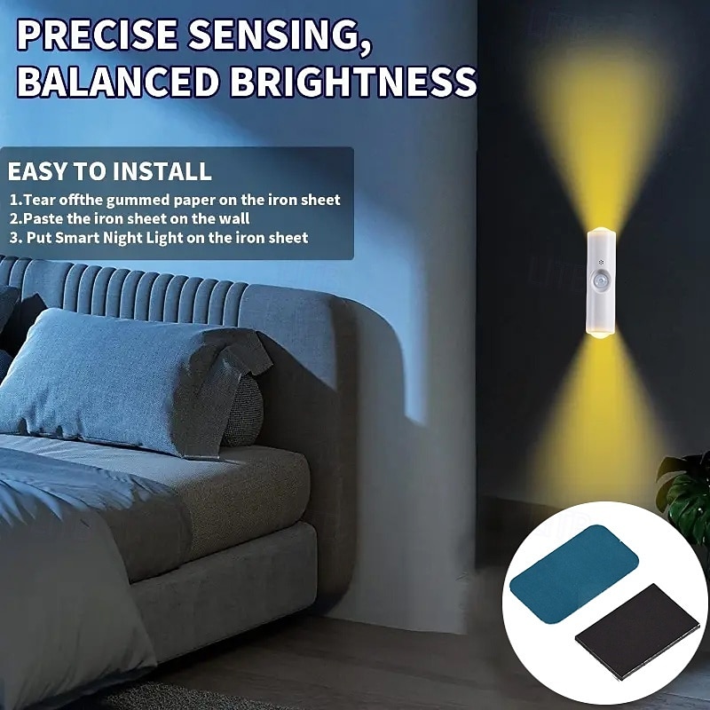 4 Pcs Magnetic Smart Motion Sensor USB Rechargeable Night Lights, Tri-Color Dimmable with Stepless Brightness, 3 Lighting Modes, LED Lamps for Indoor Use, Staircase, Bathroom, Hallway 2026 - $26.99 –P5