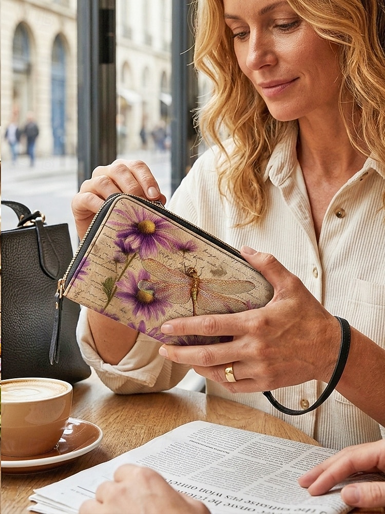 Γυναικείο πορτοφόλι από τεχνητό δέρμα, με πολλαπλά σχέδια λιβελούλας, μεγάλη χωρητικότητα με πολλαπλές θήκες, ιδανικό για καθημερινή χρήση, διακοπές και ταξίδια 2026 - $18.99 –P1