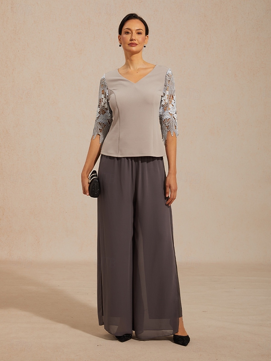 Women's Blouse Lace Tops Lace Floral Elegant Short Sleeve V Neck Daily Wedding Guest Gray Summer Spring Fall 2026 - $49.99 –P5