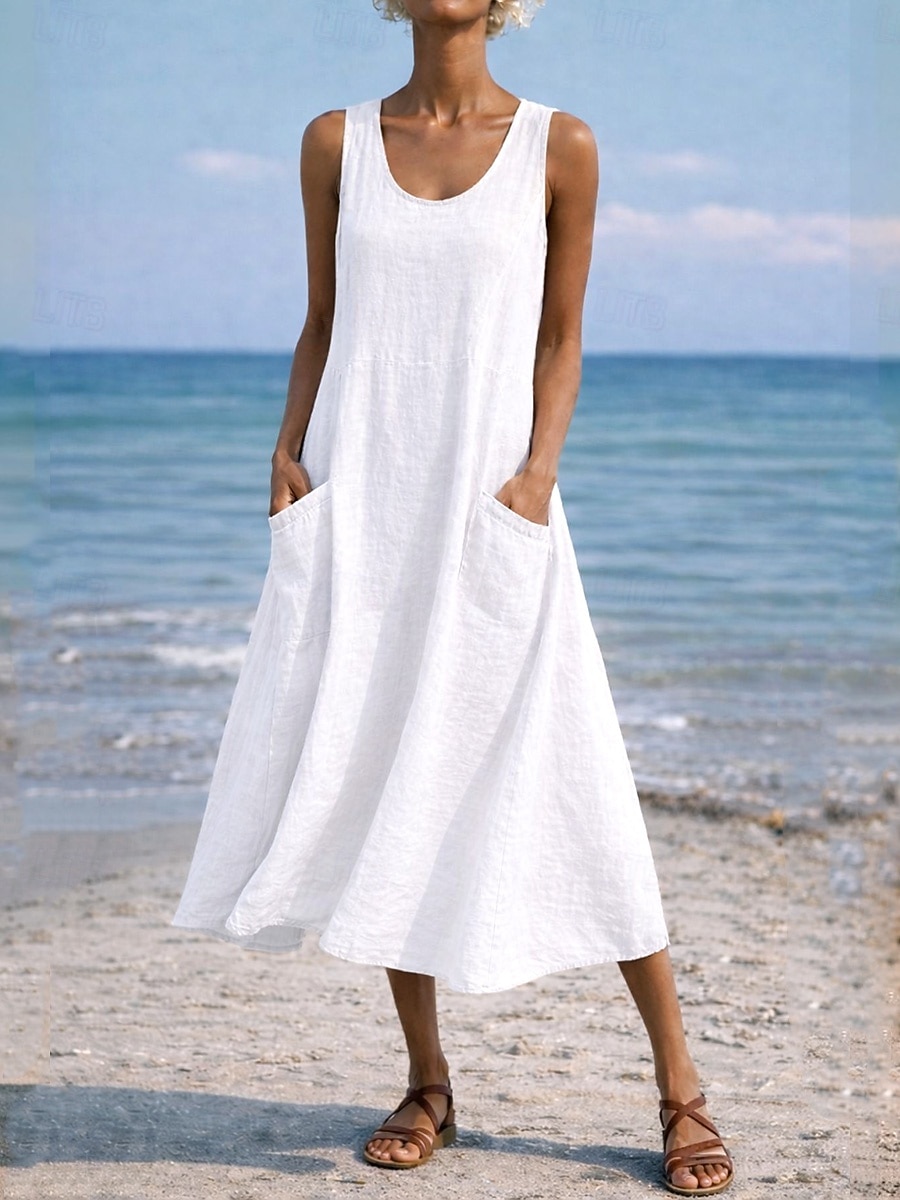 Mujer Vestido maxi Vestido de cambio Vestido de verano Casual Diario Holgado Plano Sin Mangas Cuello Barco Azul Piscina Negro Blanco Verde Claro Verano Primavera Otoño 2026 - $9.99 –P6