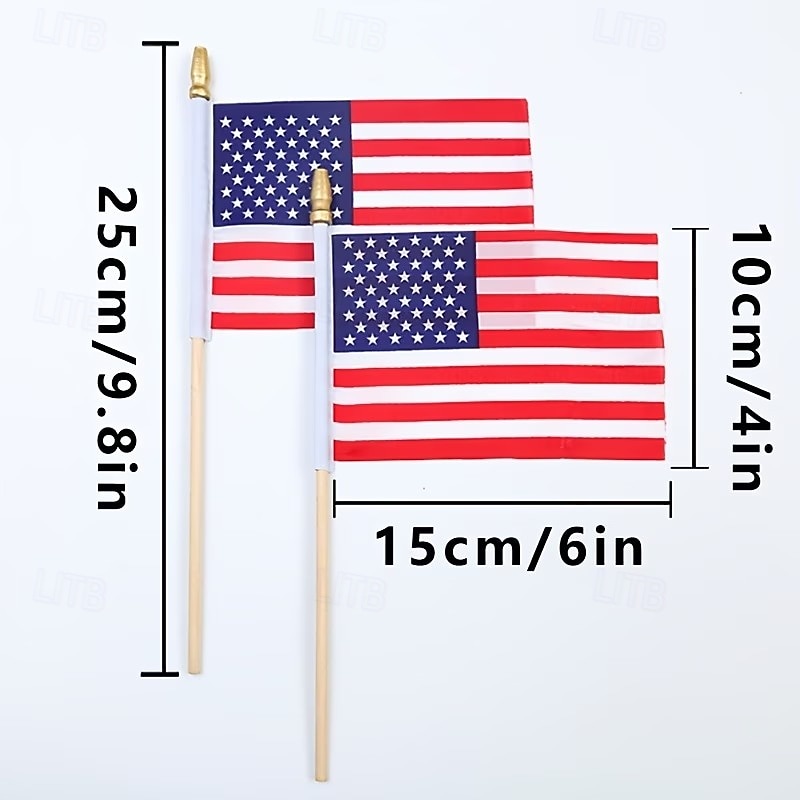 Patriotiske amerikanske miniflagg – 20/50 stk. 4x6-tommers amerikanske treflagg med premium trestenger og trygge gullspydtopper – 4. juli, uavhengighetsdagen, 250-årsjubileum, minnedagen, veterandagen 2026 - $15.99 –P4