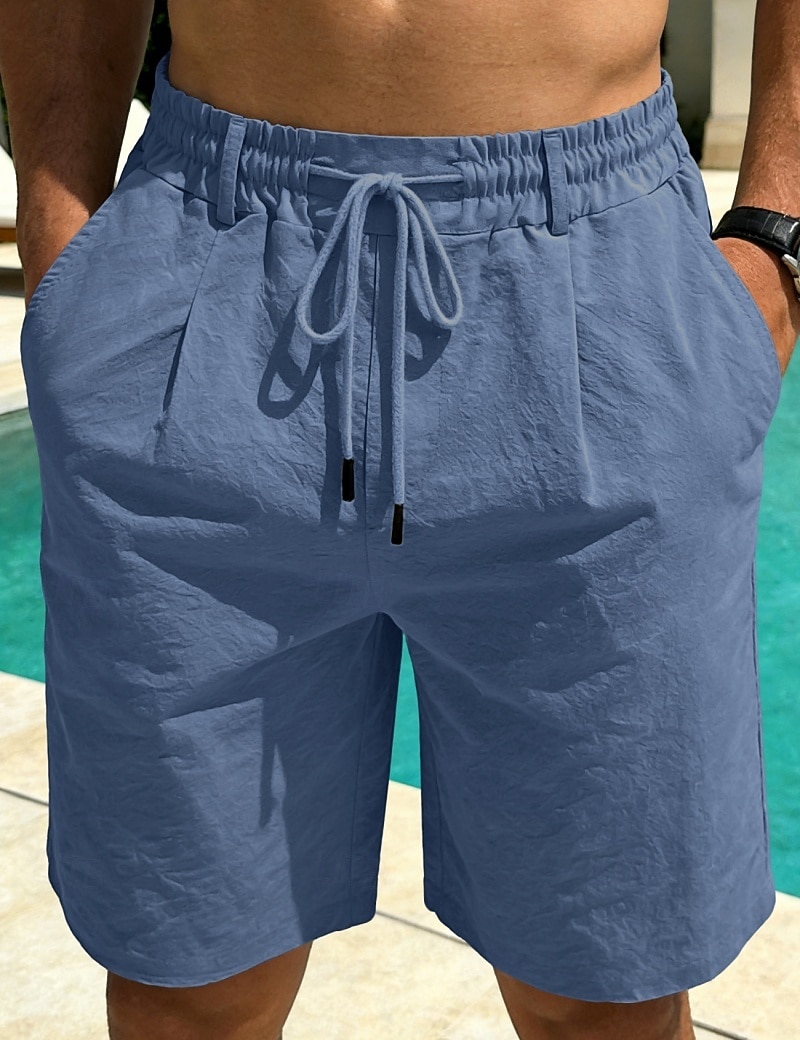 Men's Linen Shorts Summer Shorts Beach Shorts Drawstring Pocket Plain Comfort Breathable Knee Length Daily Outdoor Holiday Vacation Casual Black White Inelastic 2026 - $22.99 –P10
