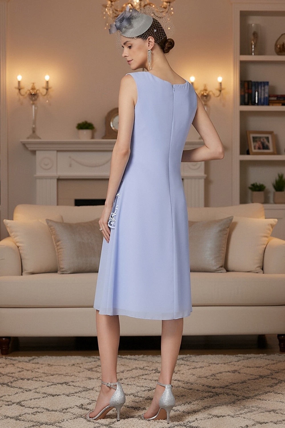 שני חלקים מעטפת עמוד באורך הקרסול שמלת אורח לחתונה שמלה לאם הכלה  ללא שרוולים עם תכשיטים אלגנטית אורחת חתונה מסיבת החתונה שיפון תחרה שמלות ז'קט עם אפליקציות 2026 - $146.99 –P7