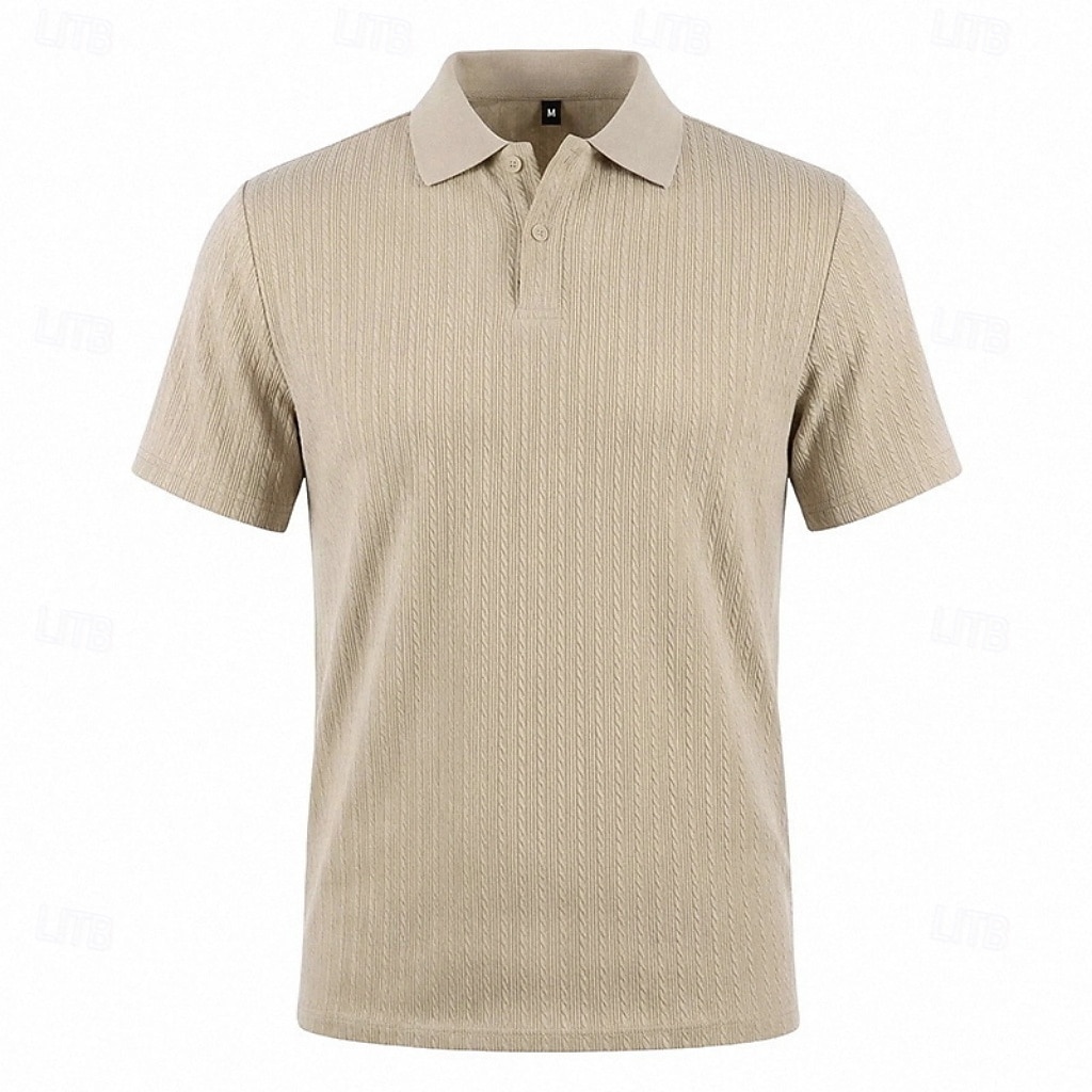 Herren Zopfstrick-Poloshirt Textur Geschäft Urlaub Revers Kurzarm Mode Modern Einfach Knöpfe Atmungsaktiv Sommer Frühling Schwarz Weiß Wein Marineblau Grün Khaki Zopfstrick-Poloshirt 2026 - $21.99 –P3