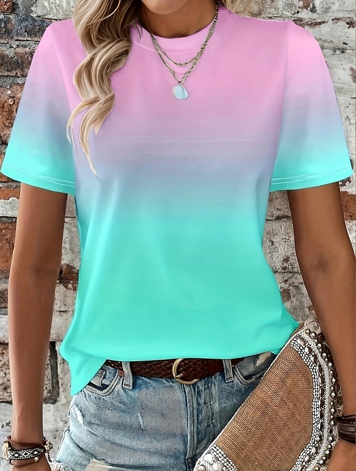 Femmes T-shirt Imprimé Graphique Abstrait Bohème ancien Élégant Manche Courte Col ras du cou Hauts Réguliers Quotidien Bleu Jaune Rose Claire Violet Claire Fuchsia Été Printemps de 2026 ? $22.99 –P9