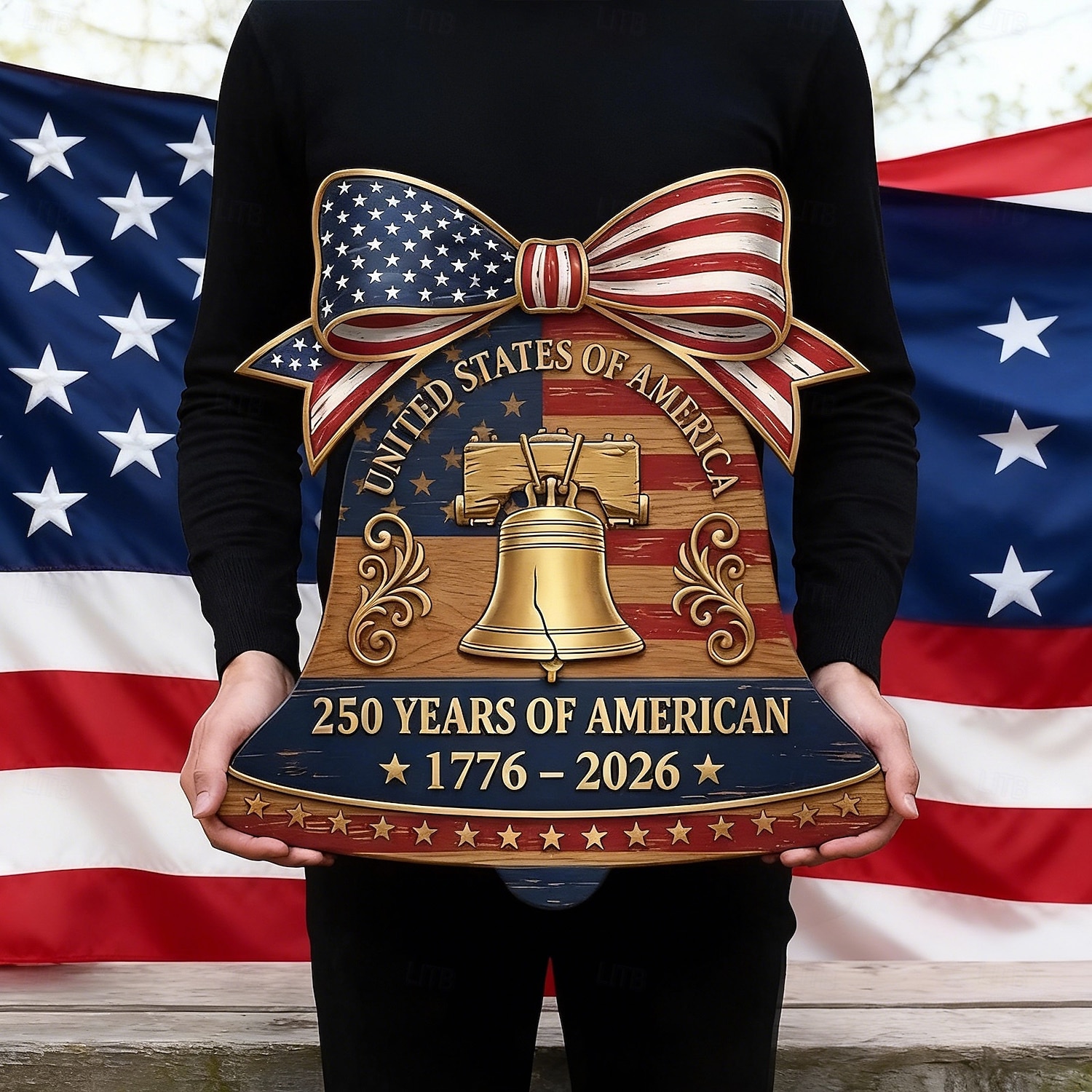 Dřevěná cedule k 250. výročí Spojených států, vlastenecká dekorace na zavěšení dveří ke Dni nezávislosti, nástěnná plaketa s americkou vlajkou na farmě, dekorace na verandu domu ke Dni nezávislosti 4. 2026 - $13.99 –P7