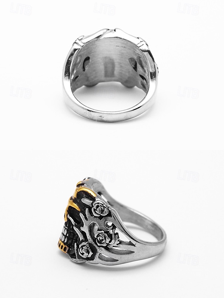 2026年 メンズ ステンレススチール ゴシック スカル リング、マルチサイズ バイカー パンク ステートメント バンド、花柄ディテール、カジュアルウェア、旅行、休暇、ハロウィン スタイリングに最適な大胆なファッション ジュエリー  コレクション – $9.99 –P10