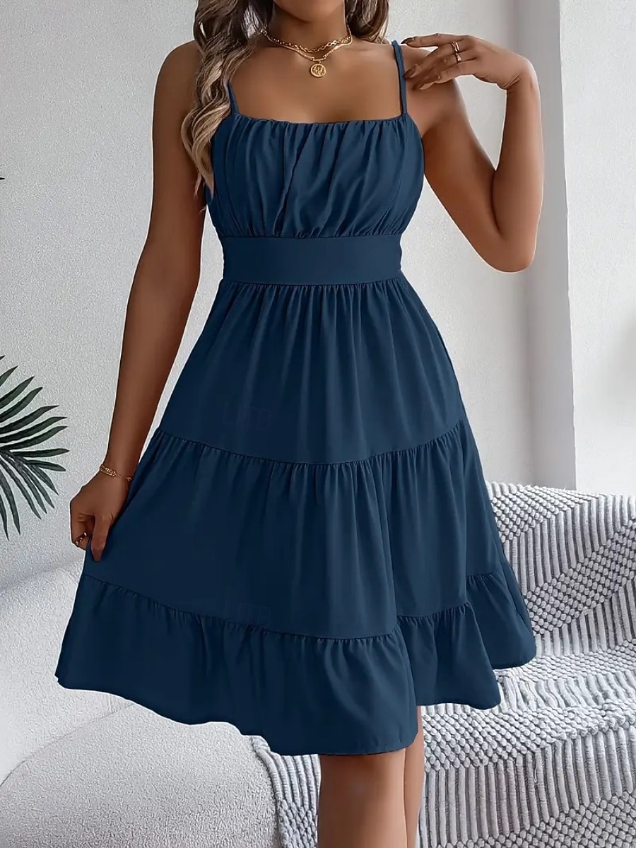 Women's Knee Length Dress Sundress Casual Dress Slip Dress Elegant Fashion Modern Outdoor Vacation Going out Regular Fit Plain Sleeveless Straps Black Yellow Pink Purple Summer Spring 2026 - $26.99 –P13