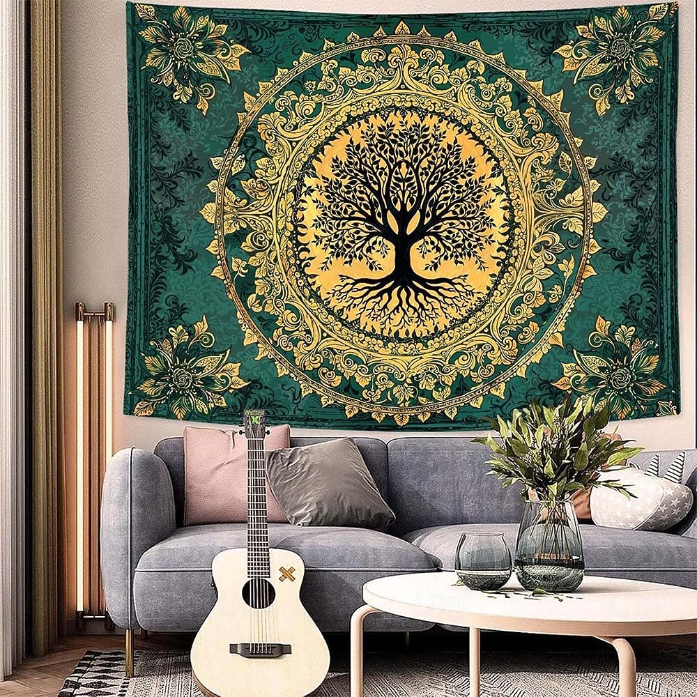 misztikus életfa mennyei ősi fa izzó arany gyökerek galaxis csillagos éjszaka kék csillogó csillagpor fal gobelin hálószoba nappali kollégiumi dekoráció meditáció háttér 2026 - $19.99 –P6
