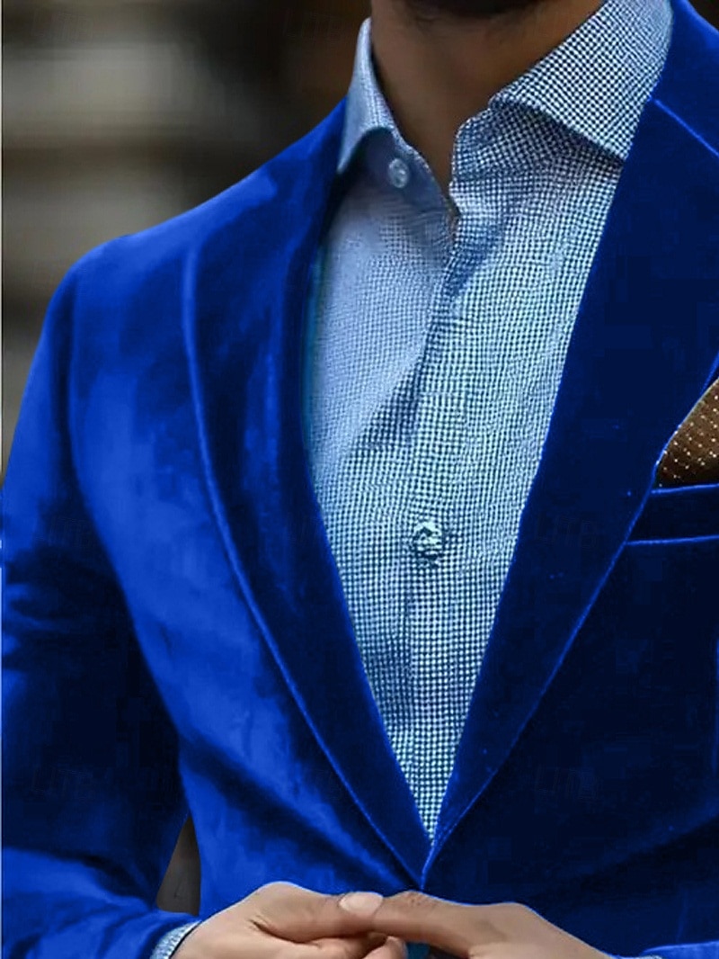 Miesten Velvet Blazerit Päivittäin Päivittäin Syksy Talvi Sametti Yhtenäinen väri Perinteinen Yksirivinen yksi nappi Bleiseri Rubiini Sininen Apila 2026 - $76.99 –P2