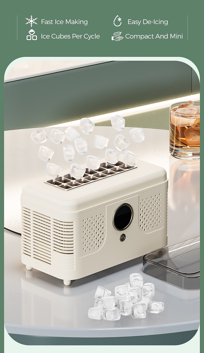 Mini ijsmachine voor op het bureau, draagbare ijsmachine voor thuis, kantoor of camper, maakt ijs in 10-15 minuten, compacte kleine ijsmachine met 12/16 ijsblokjes per cyclus. 2026 - $146.99 –P4