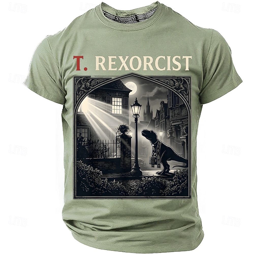 Men's T. REXORCIST Funny Movie Parody T-Rex Dinosaur Priest Silhouette Graphic T-Shirt Gothic Horror Noir Style Casual Short Sleeve Tee Halloween Gift Designer Clothing Apparel S M L XL XXL XXXL 2026 - $21.99 –P5