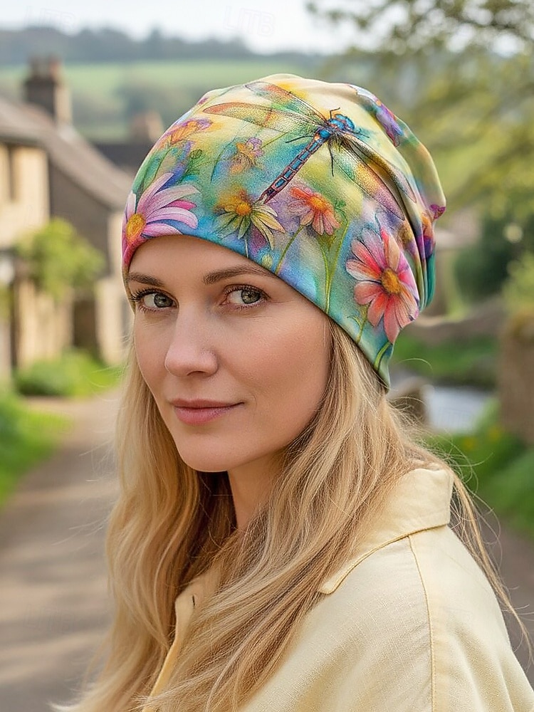 Damhatt i bohemisk polyester med trollslända- och blommönster, flerfärgad, multifunktionell halsduk, perfekt för vardagsbruk, semester och resor 2026 - $11.99 –P1