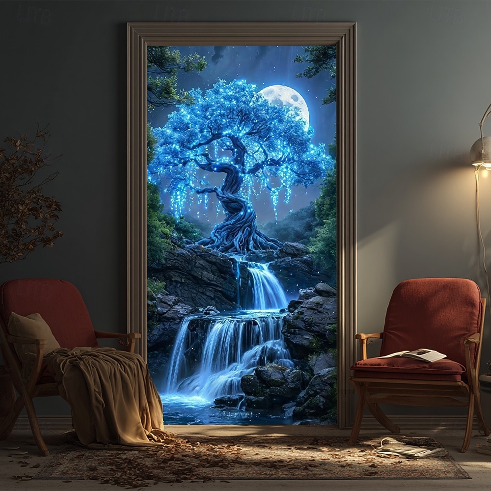 Árvore da vida, lua cheia gigante, raízes brilhantes, paisagem noturna mística, banner de porta, tapeçaria de parede, decoração para casa, decoração de porta de entrada, decoração de hall de entrada, de 2026 por $17.99 –P12