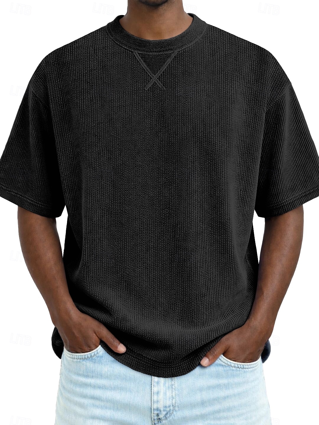 Hombre Camiseta Camisa de Pana Camiseta superior Manga Corta Cuello Barco Verano Primavera Todas las Temporadas Color sólido A Rayas Tira de pozo Básico Retro Antiguo Casual Suave Pana Vacaciones 2026 - $20.99 –P8