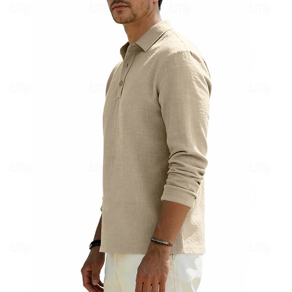 Men's Linen Shirt Polo Shirts Casual Street Lapel Long Sleeve Basic Modern Plain Buttons Spring Fall Regular Fit Black White Navy Blue Khaki Dark Grey Army Green Linen Shirt 2026 - $22.99 –P4