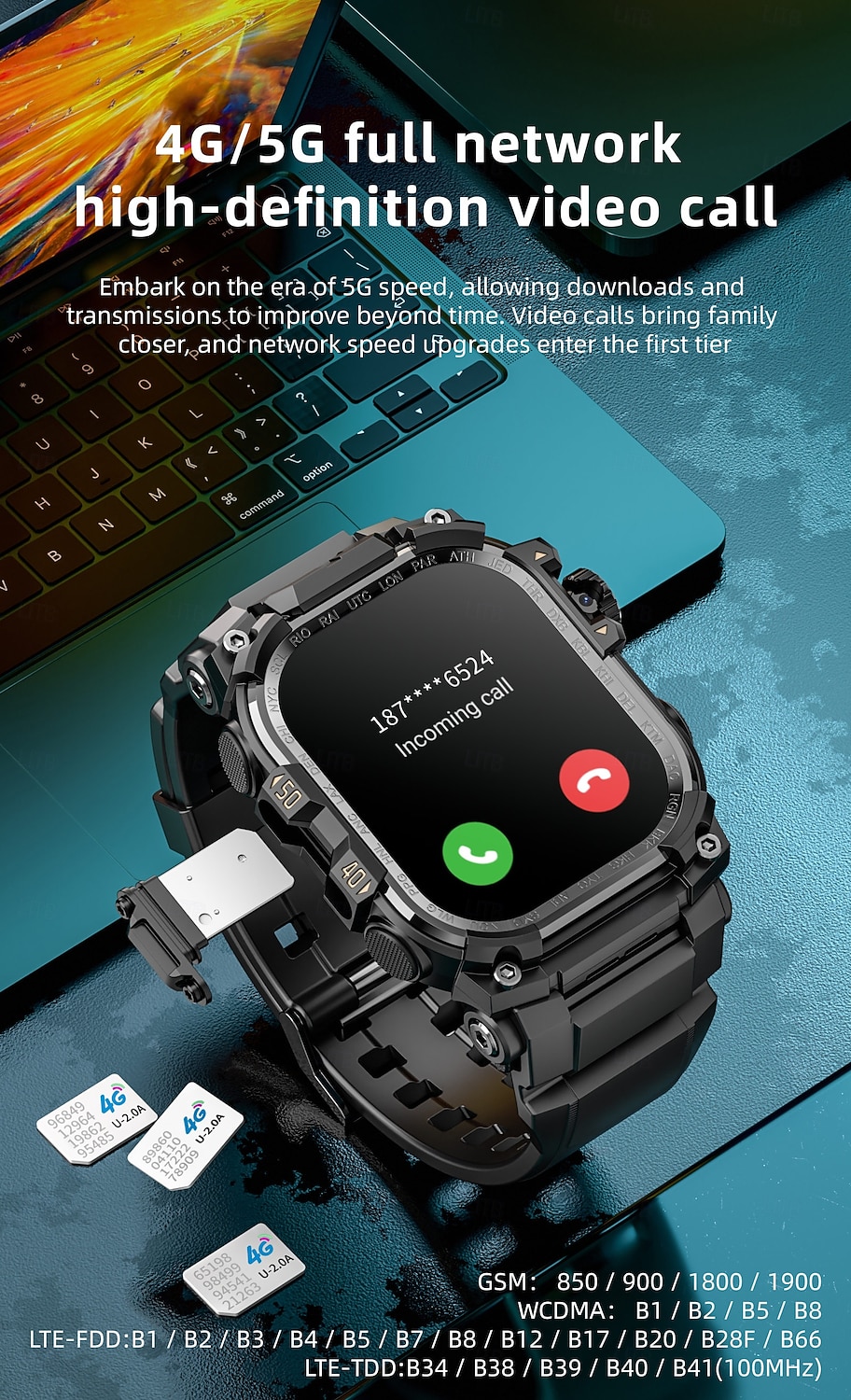 Relógio inteligente Lokmat Appllp 7 Max de 2,06 polegadas com 4G LTE, pedômetro, lembrete de chamadas, monitor de sono, compatível com Android e iOS, unissex, GPS, chamadas em modo mãos-livres, controle de mídia, IPX-4, 60 mm. de 2026 por $187.99 –P8