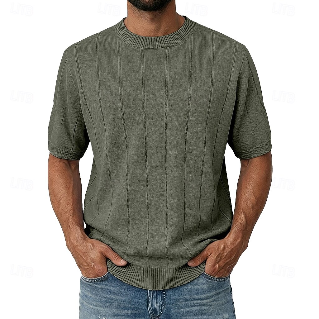 Муж. Трикотажная футболка в рубчик Футболка С короткими рукавами Короткие рукава Вырез под горло Лето Весна Все сезоны Полотняное плетение Текстура Мода Оригинальный рисунок Классический Мягкий 2026 - $25.99 –P5