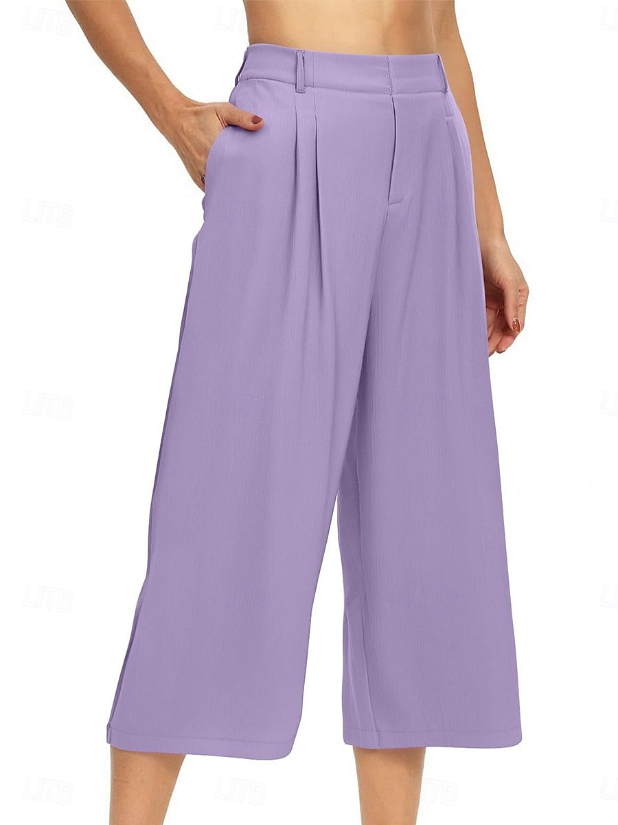 Women's Capri Pants Wide Leg Chinos Vacation Streetwear Casual Calf-Length Medium Waist Plain Patchwork Pocket Elastic Waist Comfy Comfort Breathable Inelastic Daily Outdoor Streetwear Black Light 2026 - $22.99 –P2