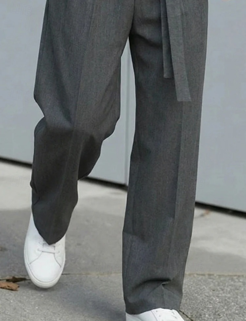 Herr Långbyxor Kostymbyxor Ficka Knappar Slät Komfort Andningsfunktion Fullängd Hem Utomhus Streetwear Semester Mode Marinblå Grå Oelastisk 2026 - $36.99 –P8