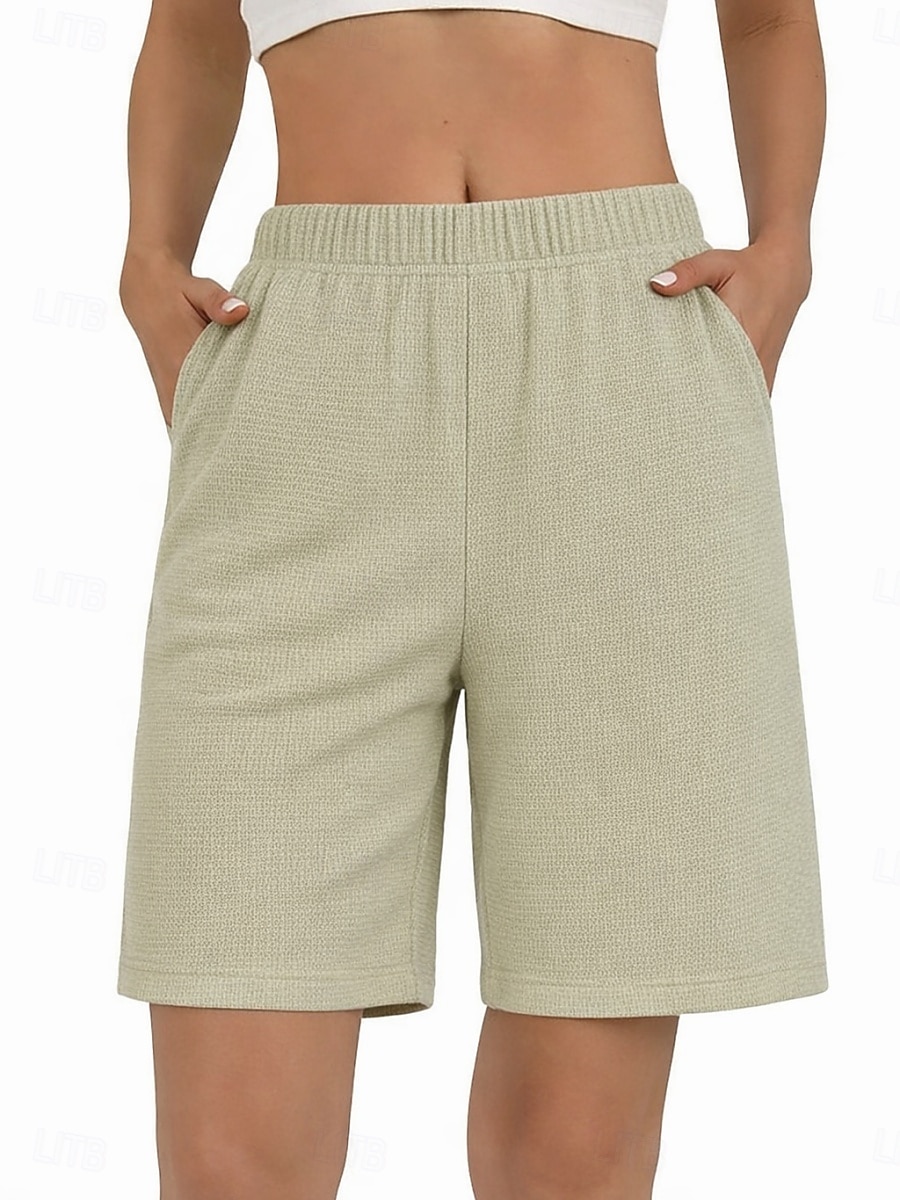 Women's Bermuda shorts Waffle Chinos Shorts Vacation Fashion Streetwear Knee Length High Waist Plain Elastic Waistband Comfy Comfort Soft Stretchy Daily Outdoor Street Green Khaki Beige Gray Summer 2026 - $30.99 –P1