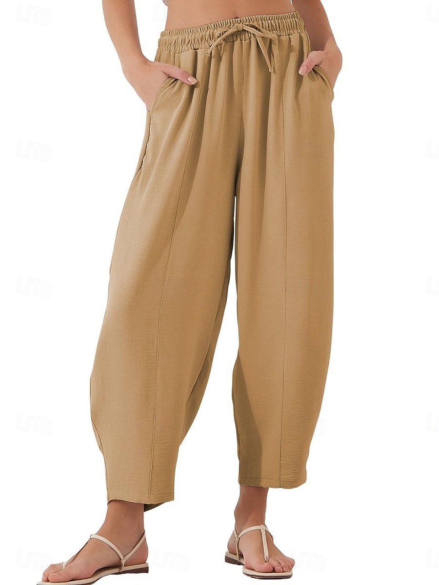 Mujer Chinos Corte Recto Vacaciones Moda Ropa de calle Hasta el Tobillo Alta cintura Plano Bolsillo Cintura elástica Confortable Comodidad Suave Elástico Diario Exterior Calle Ejército verde Azul 2026 - $22.99 –P12