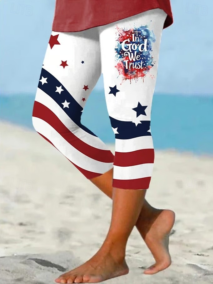 Mulheres Calças Capri Leggings Férias Havaiana à moda Capris Cintura MédiaPantsDia da Independência Americana Gráfico Bandeiras Imprimir Conforto Com Stretch Diário Ao ar livre Férias Branco Verão de 2026 por $21.99 –P1