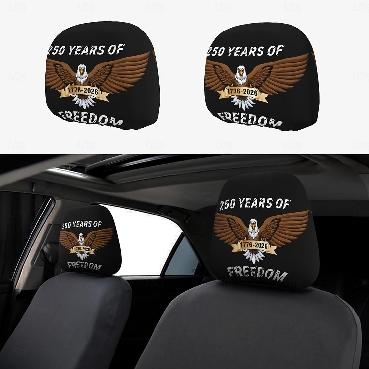 Funda para reposacabezas de coche conmemorativa del 250 aniversario, 2 unidades, conmemorativa de la Independencia de Estados Unidos (1776-2026), soporte espinal resistente para conducción de larga distancia, ajuste universal para coches, camiones y SUV. 2026 - $11.99 –P10