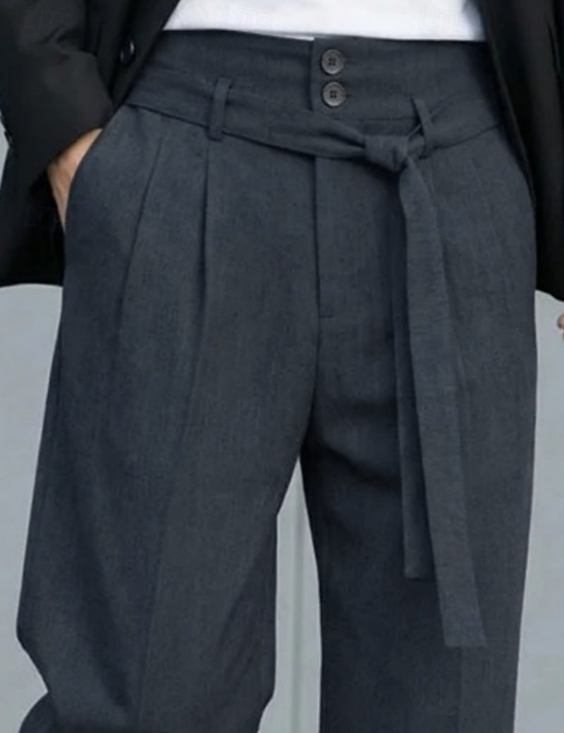 Herr Långbyxor Kostymbyxor Ficka Knappar Slät Komfort Andningsfunktion Fullängd Hem Utomhus Streetwear Semester Mode Marinblå Grå Oelastisk 2026 - $36.99 –P2