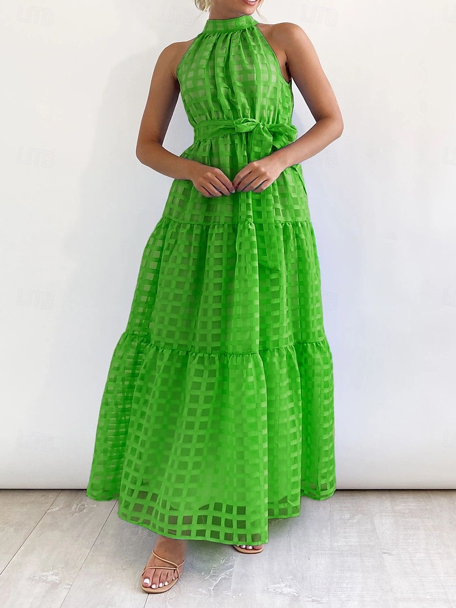 Dámské Maxi šaty Volnočasové šaty Swingové šaty Elegantní Módní Moderní Venkovní Dovolená Jdeme ven Běžný Bez vzoru Bez rukávů Stojáček Modrozelená Černá Světle fialová Trávová zelená Léto Jaro 2026 - $41.99 –P9