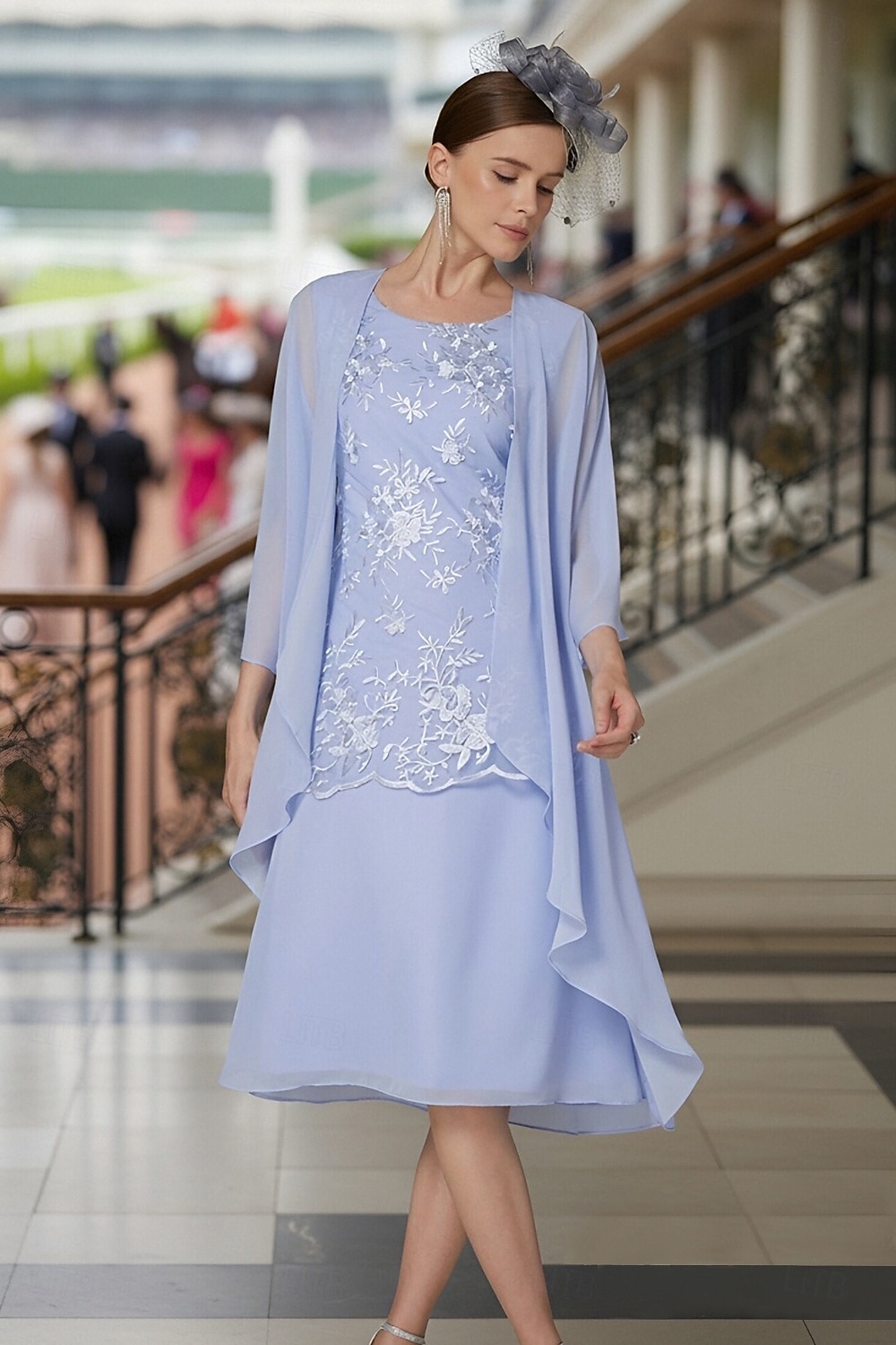 שני חלקים מעטפת עמוד באורך הקרסול שמלת אורח לחתונה שמלה לאם הכלה  ללא שרוולים עם תכשיטים אלגנטית אורחת חתונה מסיבת החתונה שיפון תחרה שמלות ז'קט עם אפליקציות 2026 - $146.99 –P3