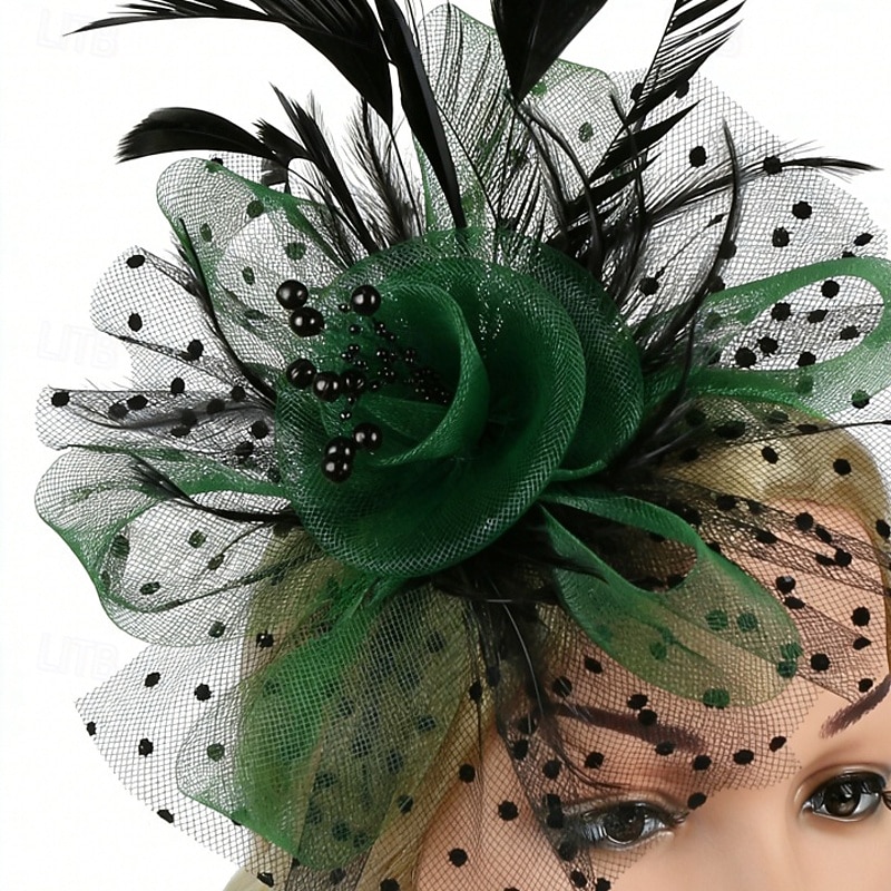 fascinators Tule Veren Bruiloft Verjaardag Elegant Vintage leuke Style Met Veer Tule Helm Hoofddeksels 2026 - $11.49 –P4