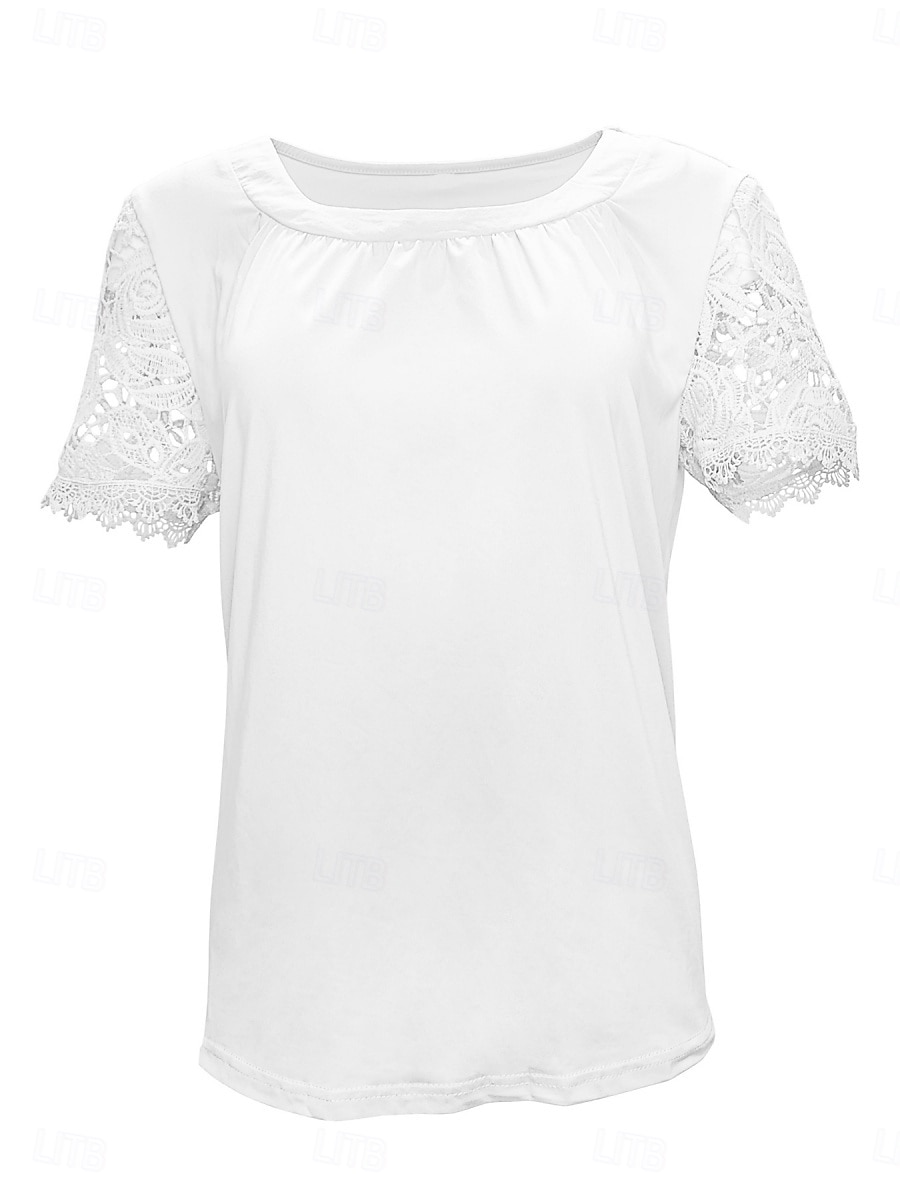 Per donna Camicia Blusa Top in pizzo Pizzo Semplice Elegante Classico Moderno Manica Corta Girocollo Top Regolari Quotidiano Ferie Uscire Blu Nero Bianco Rosa Rosso Estate Primavera del 2026 a CAD $12.4 –P2