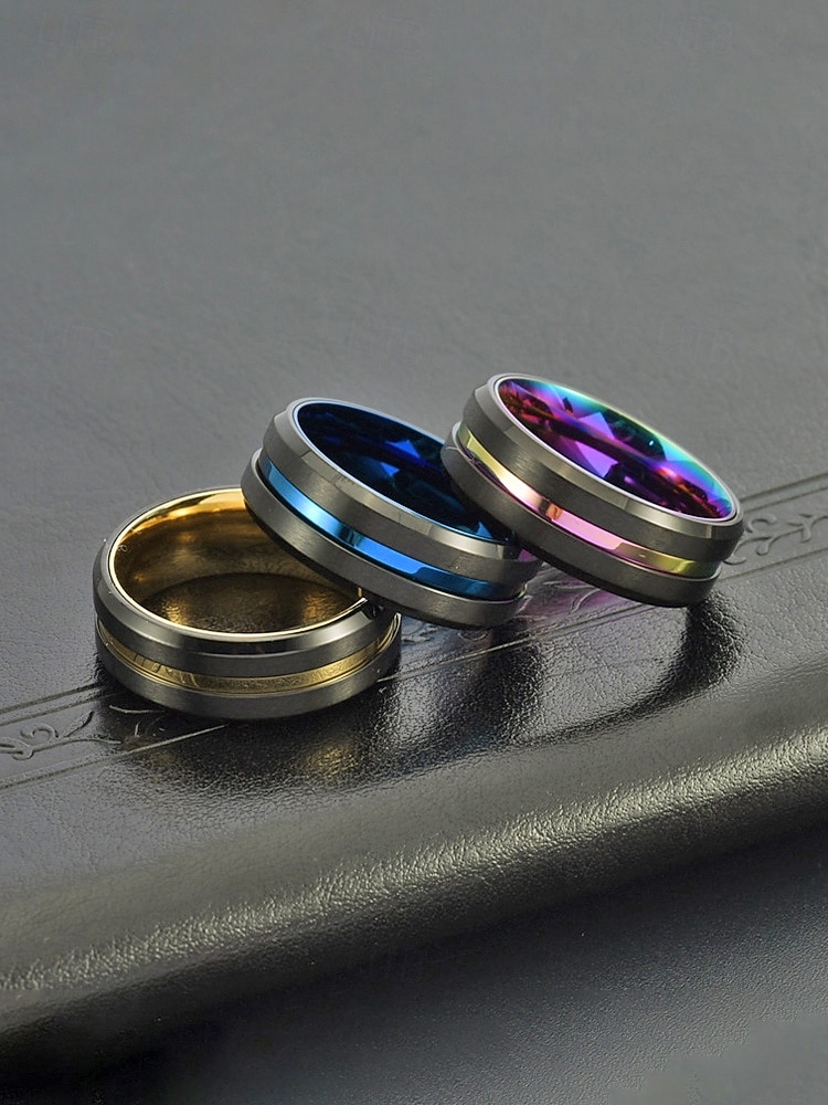 anello multicolore in acciaio inossidabile da uomo: disponibile in diverse misure, design elegante, perfetto per matrimoni, feste e abbigliamento casual per le vacanze del 2026 a $9.99 –P4