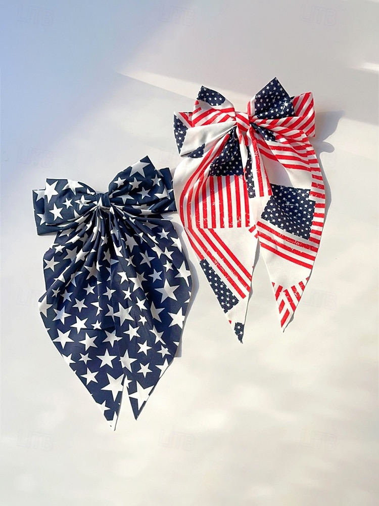Женский патриотический бант из полиэстера, большая заколка-бант для волос с принтом флага США в разных узорах, посвященная 250-летию США, Дню независимости, повседневной носке, путешествиям и отдыху. 2026 - $7.99 –P4