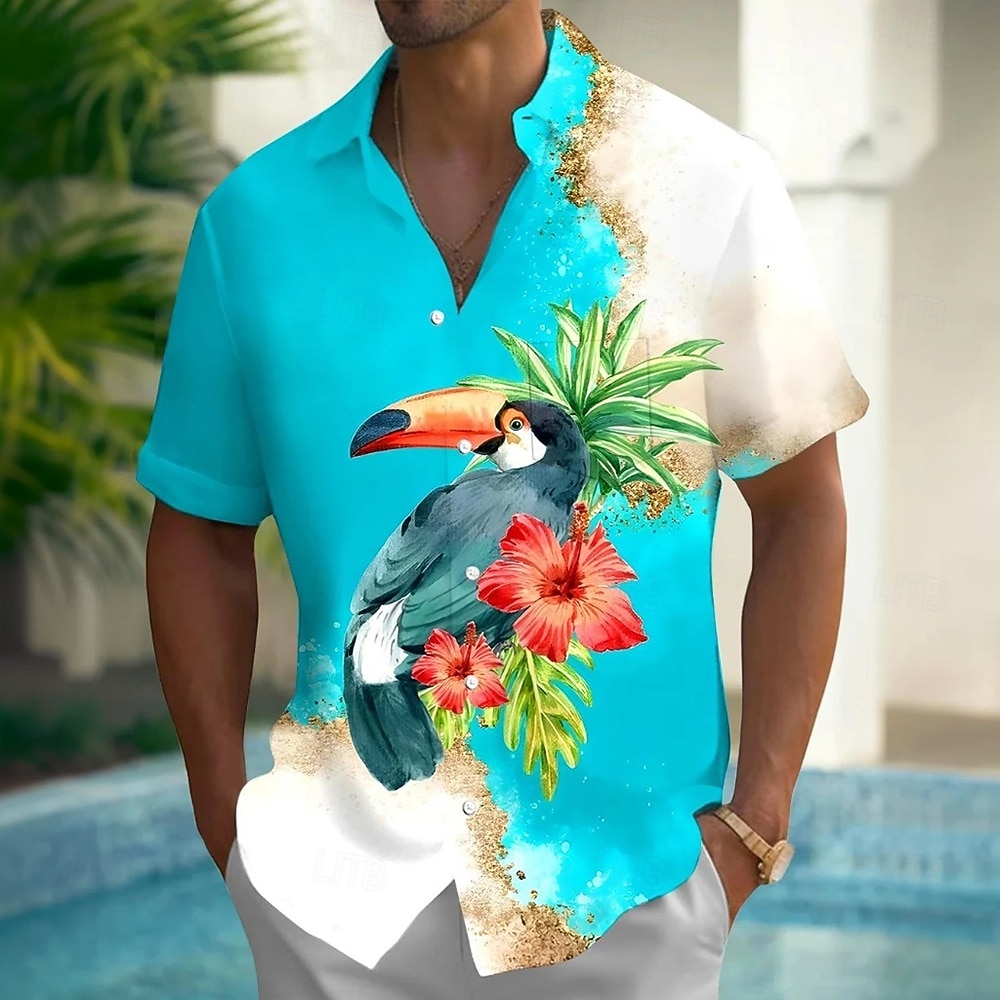 Voor heren Tropische bloemen Kleurblokkering Toekans Hawaiiaans overhemd Overhemd met knopen Aloha-shirt Korte mouw Hawaii Strandvakantie Zomer Lente Strijkijzer 3D-afdrukken shirts met kraag Voorste 2026 - $25.99 –P1