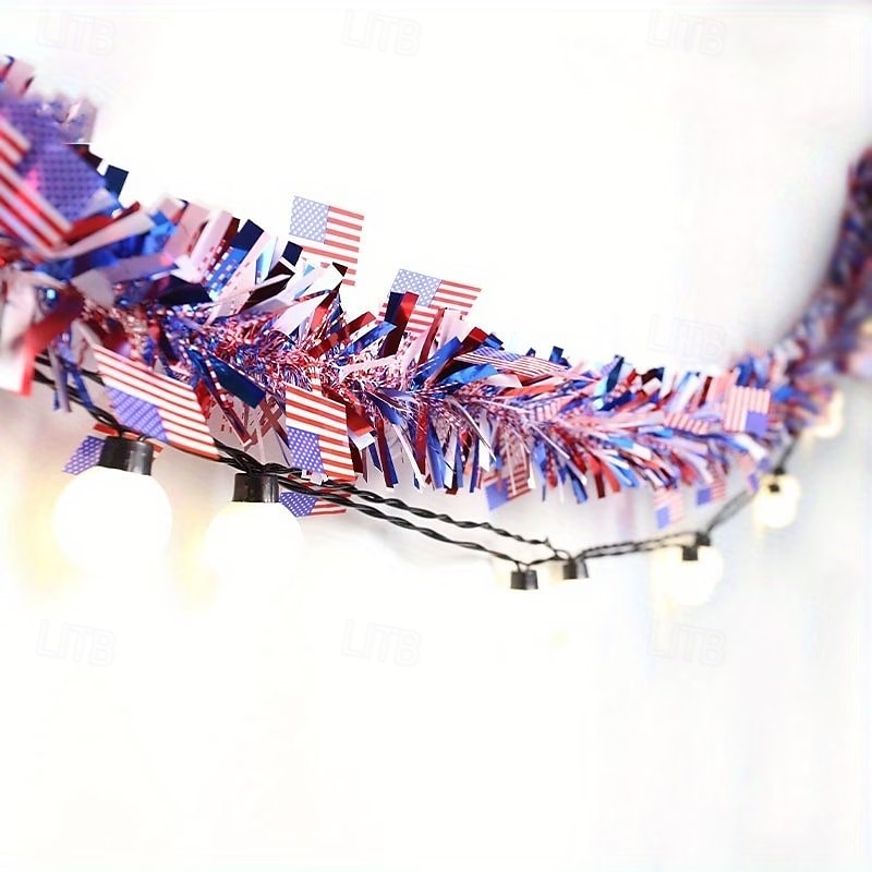 4/6 st patriotisk glittergirlang amerikansk flagga folie fransbanderoll 2m/6,6ft röd vit blå girlang för 4 juli självständighetsdagen minnesdagen arbetsdagen festdekorationer väggbonad heminredning 2026 - $15.99 –P8