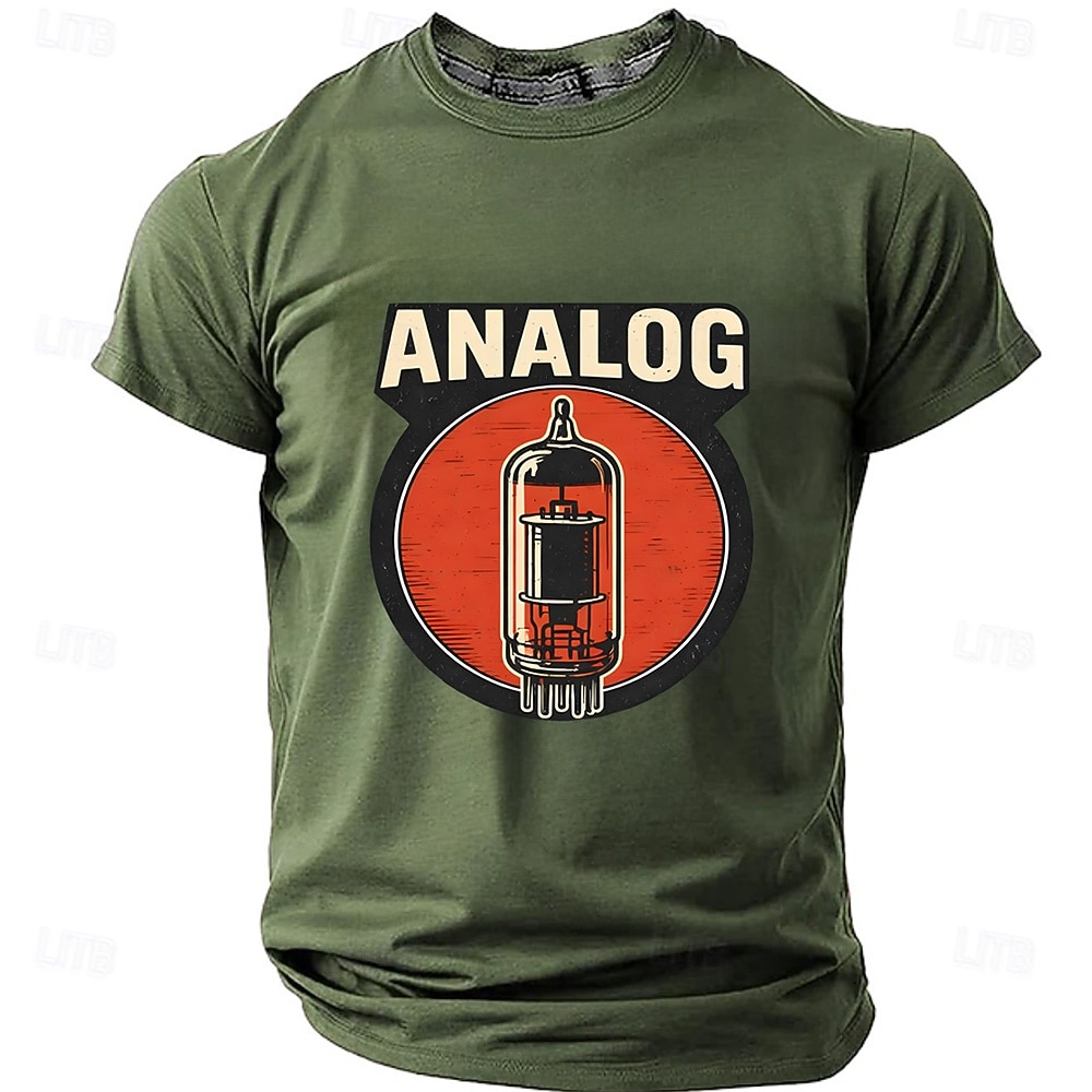 Men's ANALOG Vacuum Tube Thermionic Valve Vintage Retro Audiophile Music Guitar Amp Engineer T-shirt Graphic Regular Fit Studio Casual Daily Wear Designer Clothing Apparel S M L XL XXL XXXL 2026 - $22.99 –P2