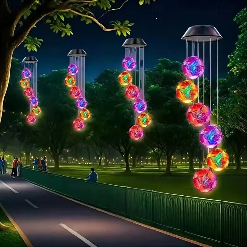 Solar Powered Color Changing Pink Embroidered Ball Flower Wind Chime Light Waterproof Outdoor Night Light Hanging Solar Lamp  1pc 2026 - $19.99 –P1