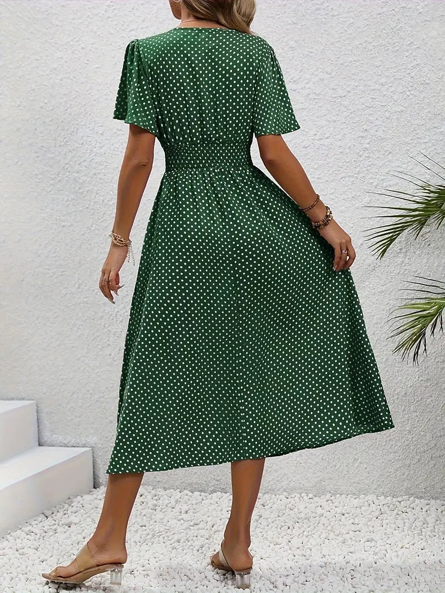 Pentru femei Rochii Midi Rochie casual Rochie imprimata Elegant Modă Modern În aer liber Vacanță Ieșire Fit regulat Buline Manșon scurt În V Albastru piscină Negru Galben Roz Îmbujorat Vară Primăvară 2026 - $25.99 –P5