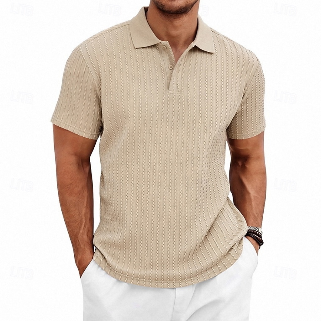 Herren Zopfstrick-Poloshirt Textur Geschäft Urlaub Revers Kurzarm Mode Modern Einfach Knöpfe Atmungsaktiv Sommer Frühling Schwarz Weiß Wein Marineblau Grün Khaki Zopfstrick-Poloshirt 2026 - $21.99 –P2