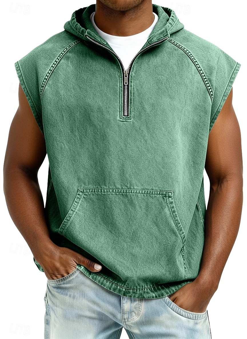 Муж. Безрукавка Демин Рубашка Рубашка с кислотной стиркой Без рукавов Капюшон Молния Лето Весна Все сезоны Полотняное плетение Мода Оригинальный рисунок Классический Окрашенная одежда Капюшон 2026 - $31.99 –P3