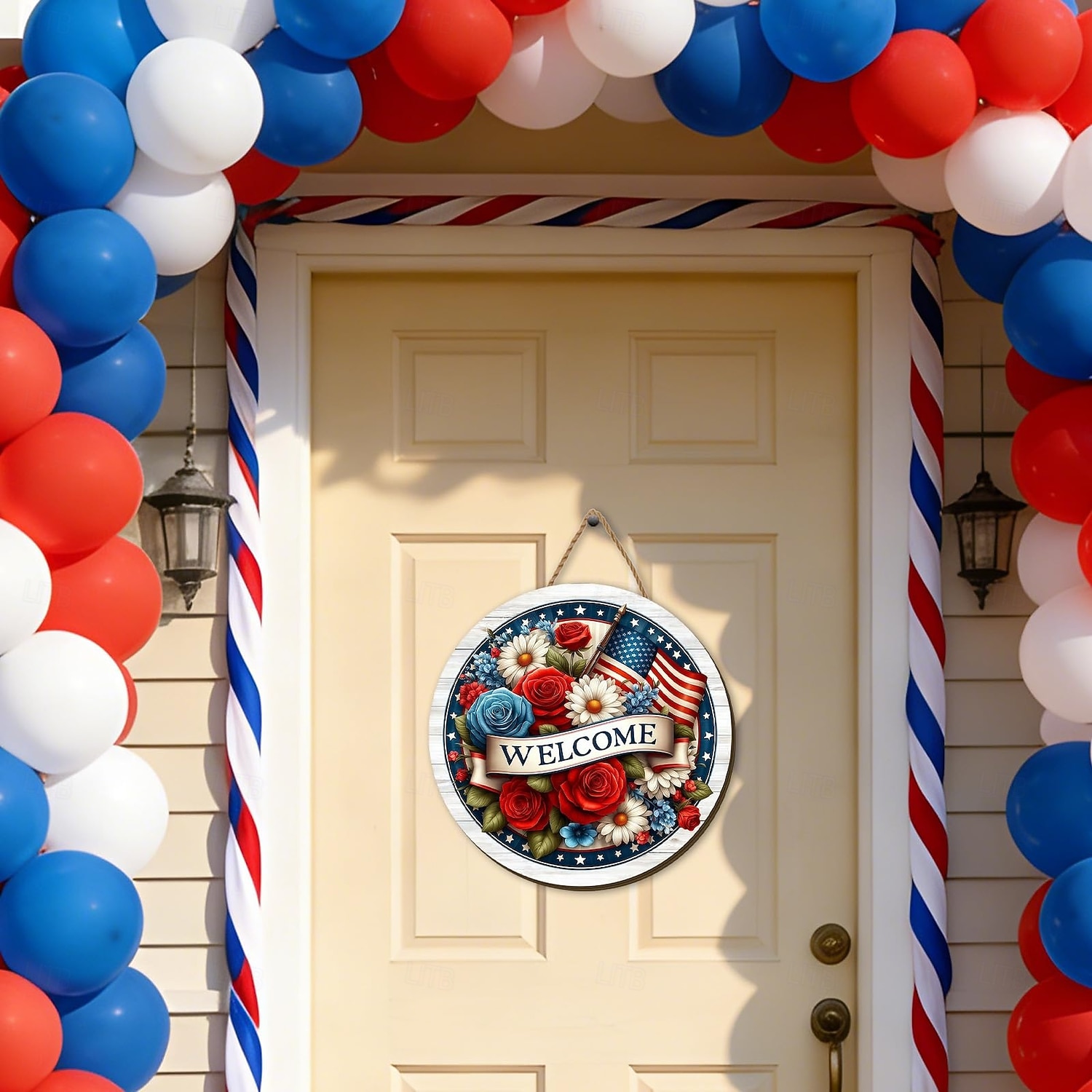 Plaque de porte en bois patriotique – rouge, blanc &Décoration bleue pour le porche d'entrée à l'occasion du 4 juillet, de la fête nationale américaine et du 250e anniversaire. &Journée du Souvenir, de 2026 ? $15.99 –P3