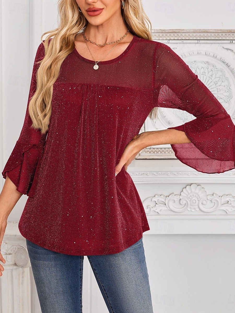 Dame Skjorte Bluse Netting عادي Stilfull Klassisk Moderne Langermet Crew-hals Vanlige topper Daglig Ferie Ut på byen Blå Svart Rød Grønn Sommer Vår 2026 - $28.99 –P11
